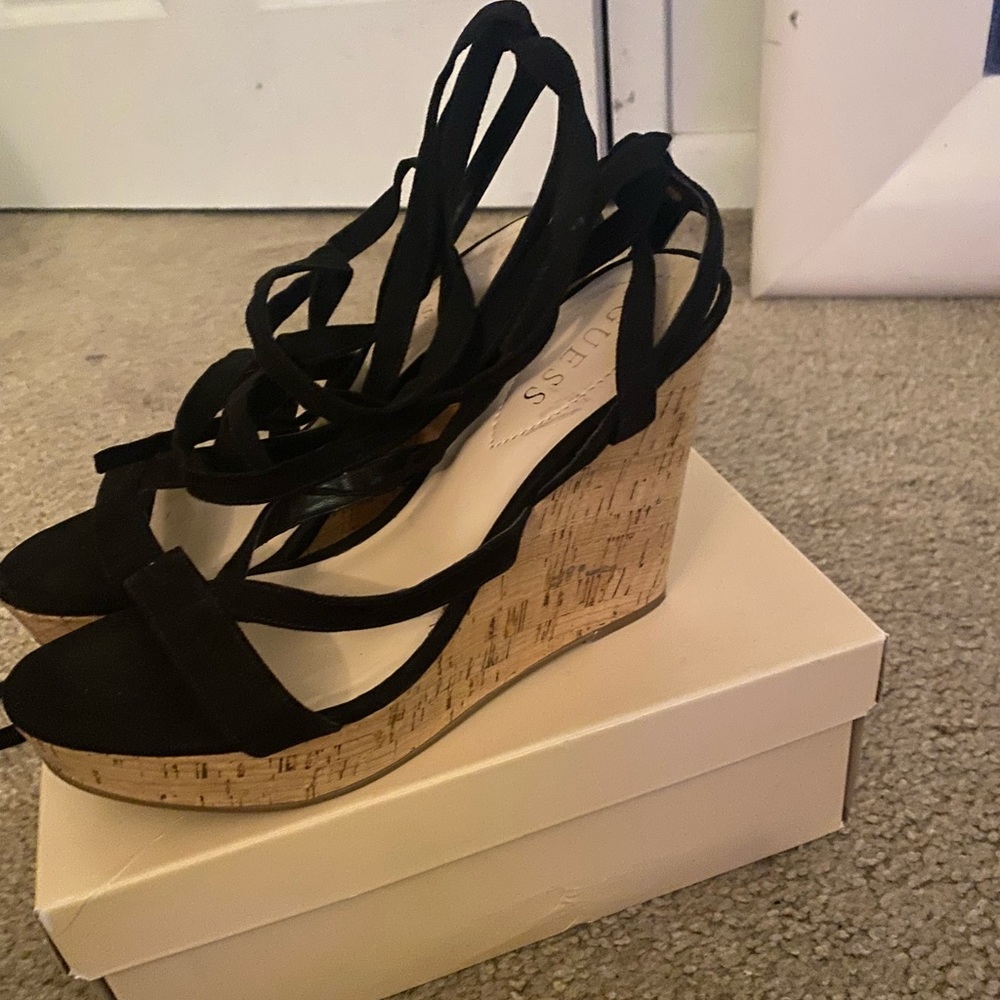 Black lace up wedges